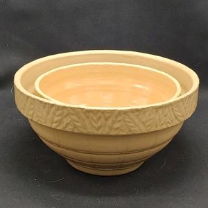 Pair of Antique Handmade Stoneware Mixing Bowls